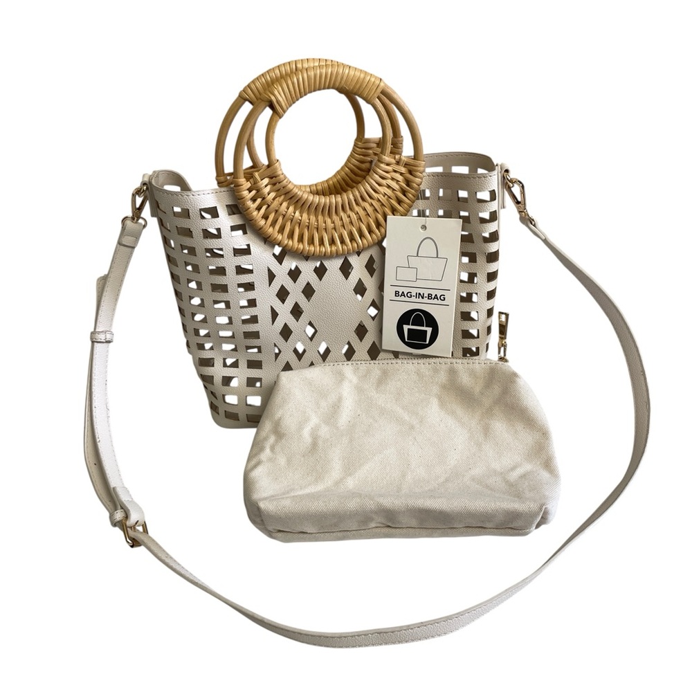 NWT Francesca's Vegan Leather Bamboo Top Handle/Crossbody Bag with Canvas Pouch